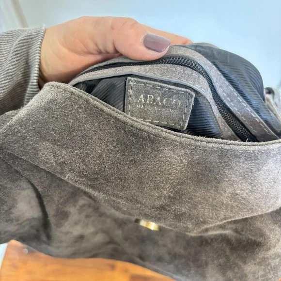 Y2K ABACO Paris Genuine Grey Suede Leather Shoulder Bag With Rivets 90's Hobo - Picture 2 of 9